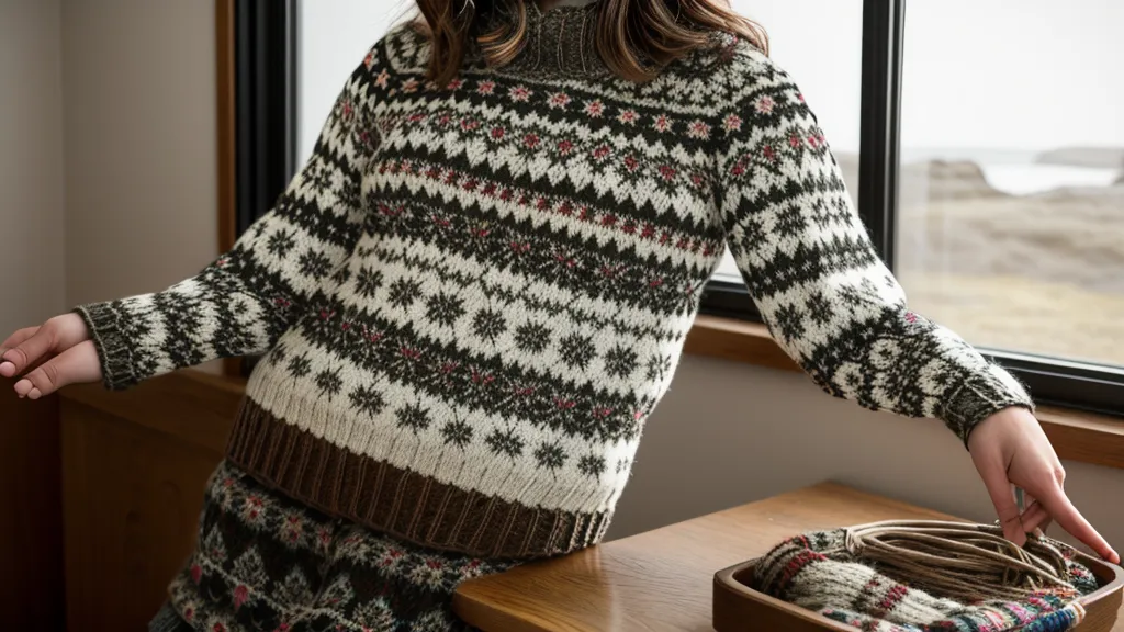 Fertiges Fair-Isle-Strickstück nach dem Maschinenvergleich zwischen Brother KH-940 und Silver Reed SK280