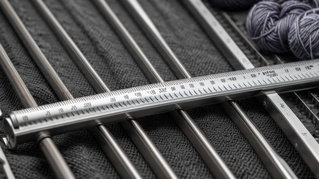 Prüfung der Führungsschiene einer Strickmaschine mit einem Metalllineal.