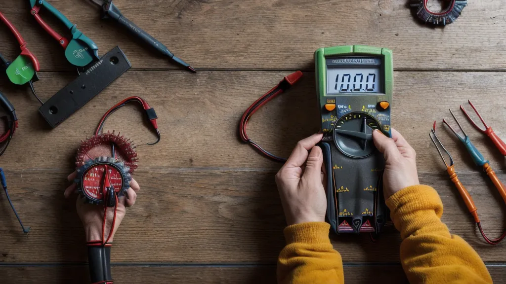 Prüfung einer Motor-Platine mit einem Multimeter und Reinigungswerkzeug