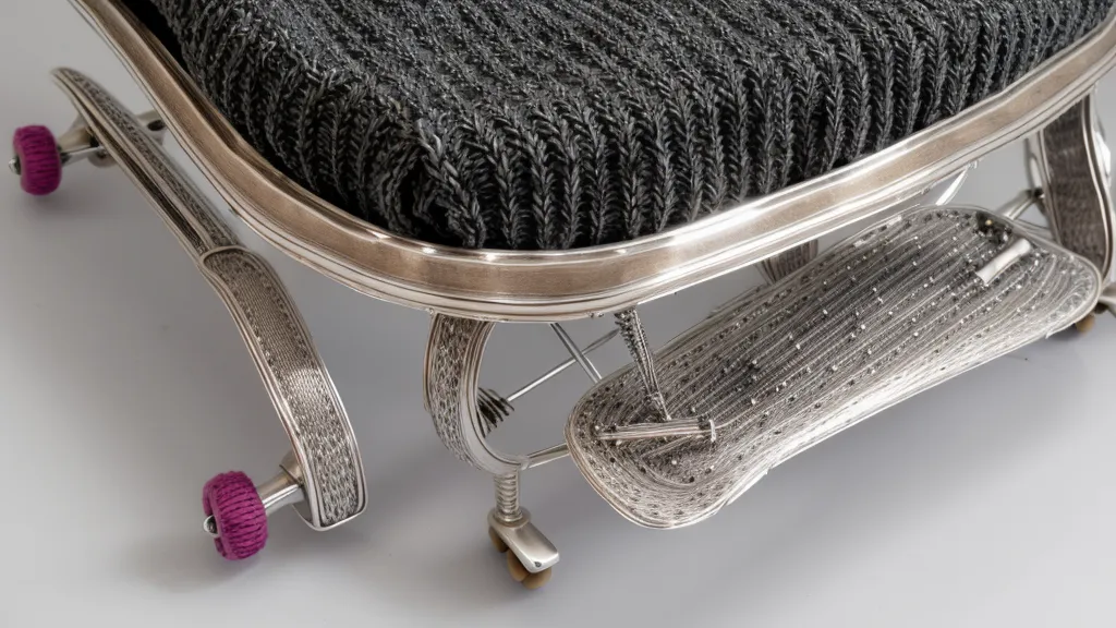 Nahaufnahme des Strickschlittens und der 200 Nadeln einer Silver Reed SK840.