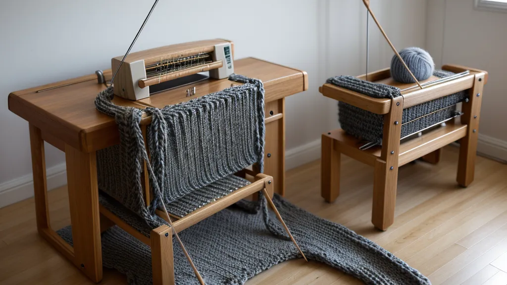 Schnittstellenkabel für moderne Datenübertragung neben dem Nadelbett einer Strickmaschine