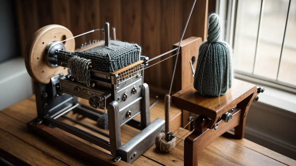 Arbeitsnotizen und Musterdiagramme neben der Strickmaschine in der Werkstatt