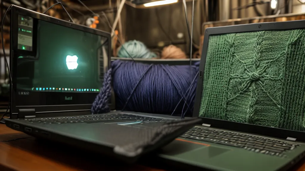 Laptop mit Musterdesign-Software neben der Brother KH-940 während der USB-Musterübertragung