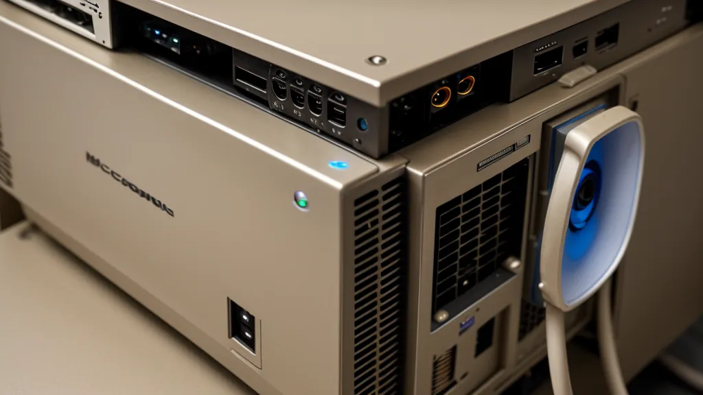 Rückansicht eines alten PCs mit echtem RS-232-Port als stabile Alternative zum USB-Adapter für die Strickmaschine