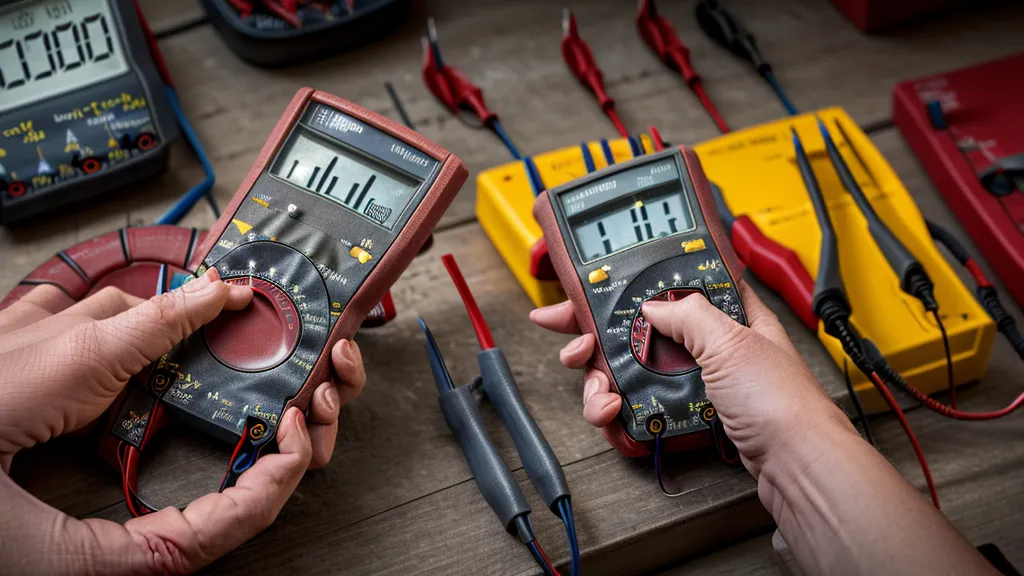 Multimeter-Check der Ausgangsspannung am Silver Reed Silverlink 5 Netzteil.